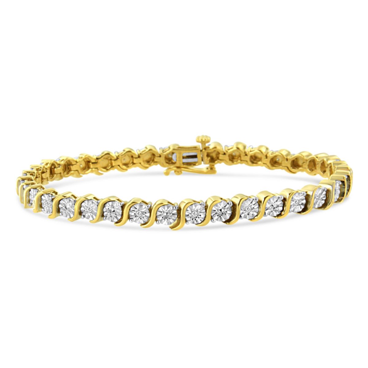 .925 Sterling Silver 1/10 Cttw Diamond "S" Link Tennis Bracelet - 7"