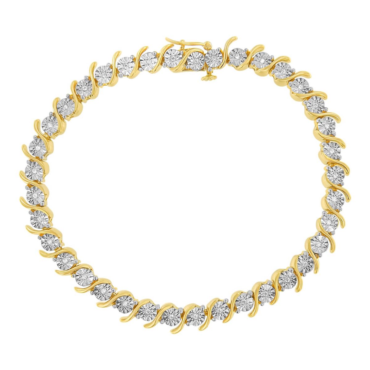 .925 Sterling Silver 1/10 Cttw Diamond "S" Link Tennis Bracelet - 7"