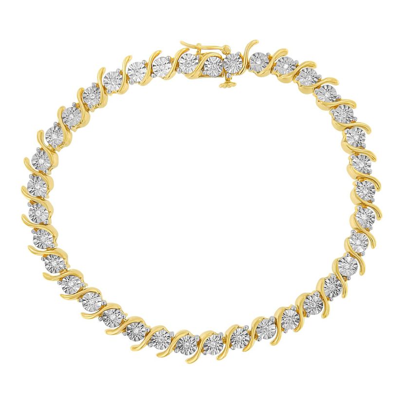 .925 Sterling Silver 1/10 Cttw Diamond "S" Link Tennis Bracelet - 7"