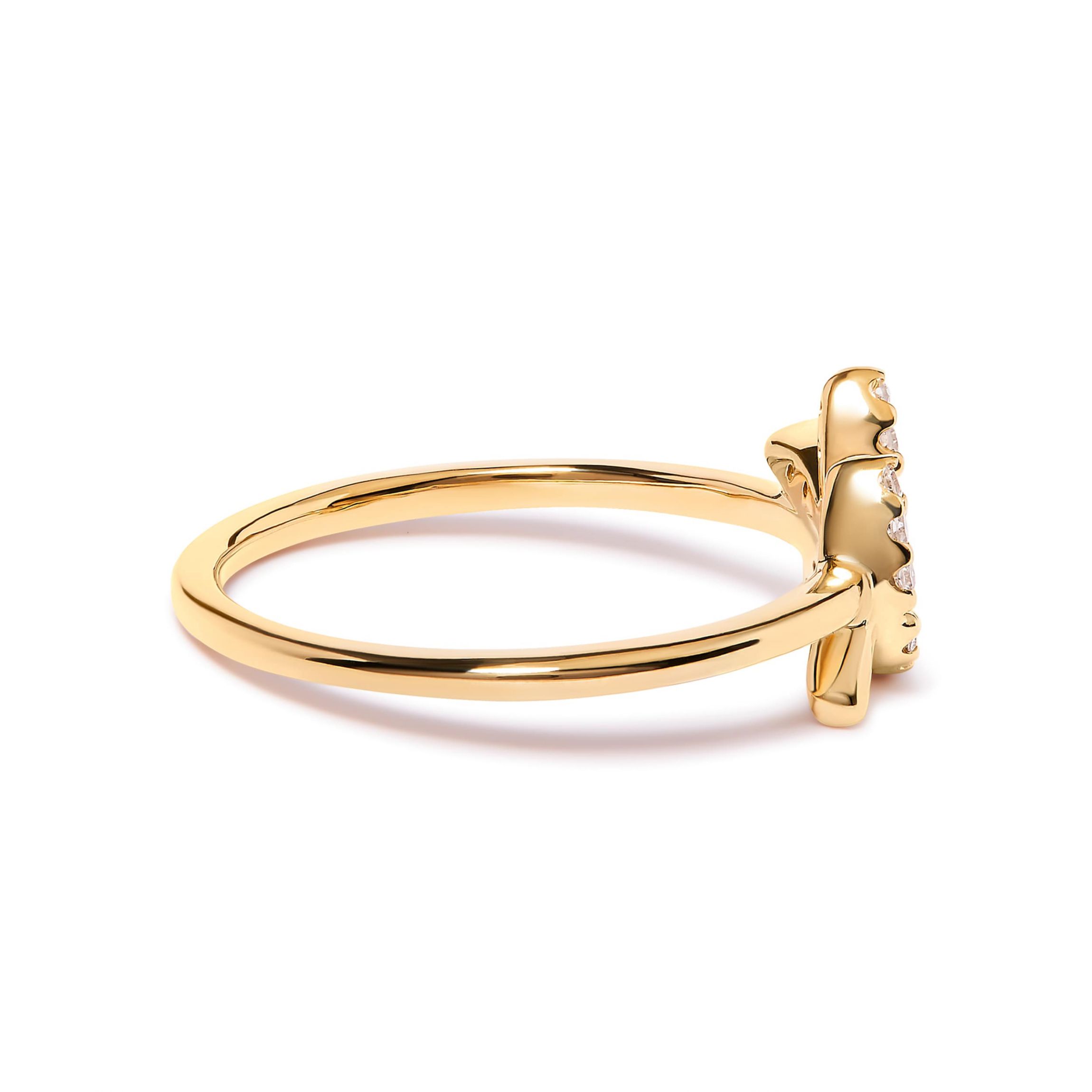 10K Yellow Gold 1/10 Cttw Diamond Leaf and Branch Ring
