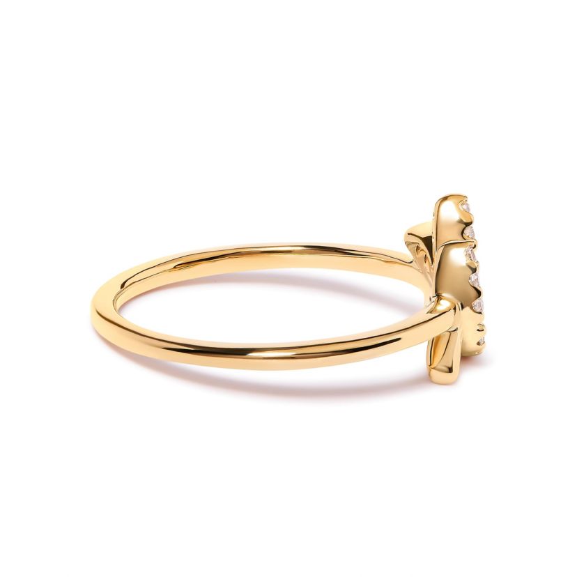 10K Yellow Gold 1/10 Cttw Diamond Leaf and Branch Ring