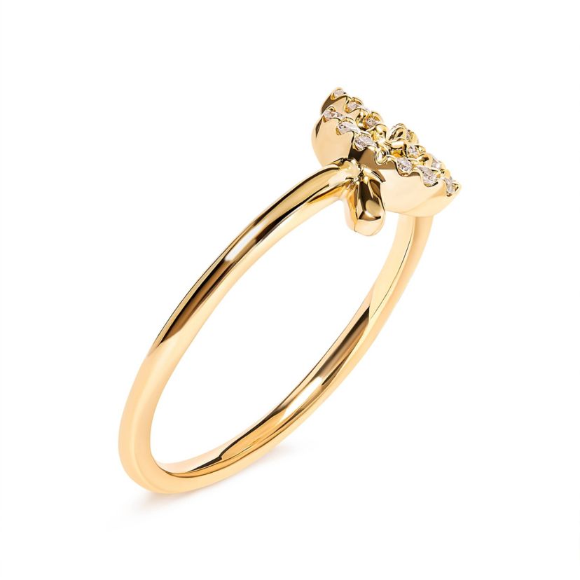 10K Yellow Gold 1/10 Cttw Diamond Leaf and Branch Ring