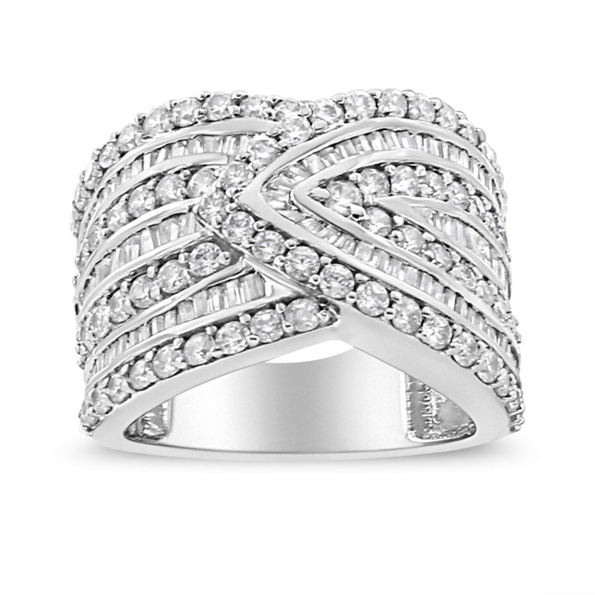 Silver 2 3/8 Cttw Diamond Multi Row Overlay Band Ring