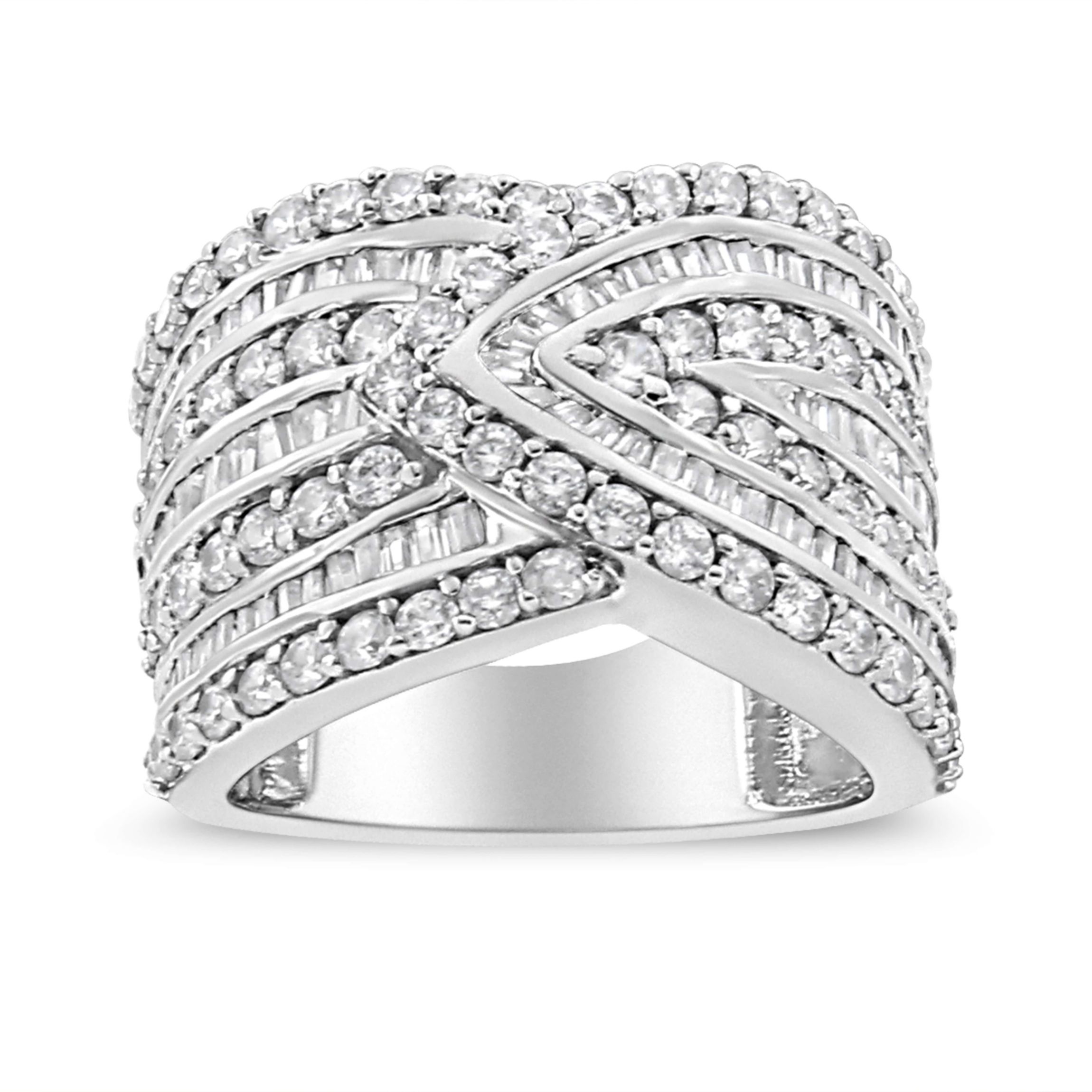 .925 Sterling Silver 2 3/8 Cttw Diamond Multi Row Overlay Band Ring