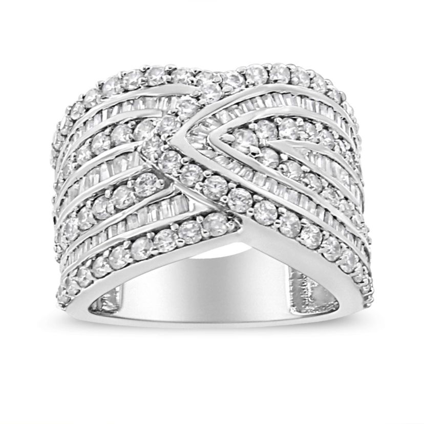 .925 Sterling Silver 2 3/8 Cttw Diamond Multi Row Overlay Band Ring