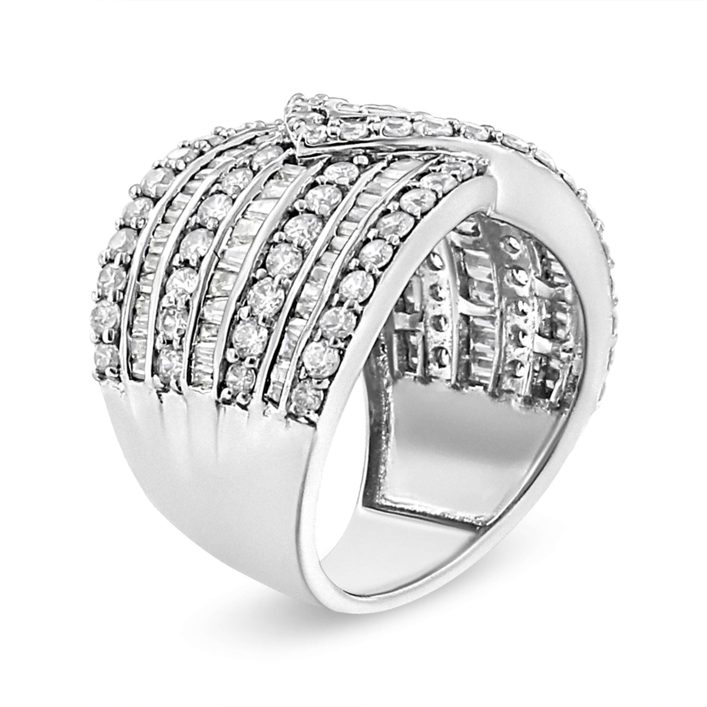 .925 Sterling Silver 2 3/8 Cttw Diamond Multi Row Overlay Band Ring