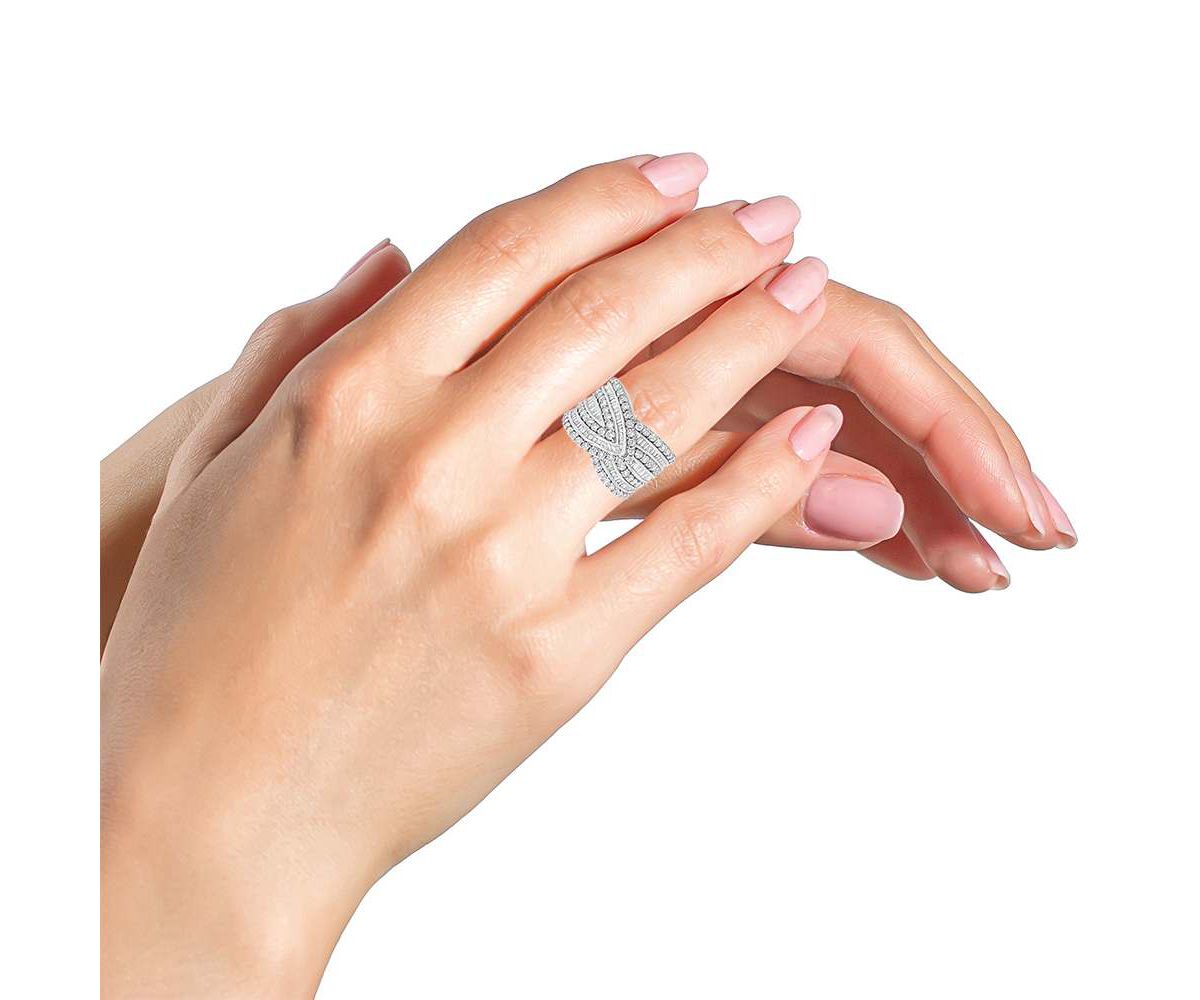 Silver 2 3/8 Cttw Diamond Multi Row Overlay Band Ring