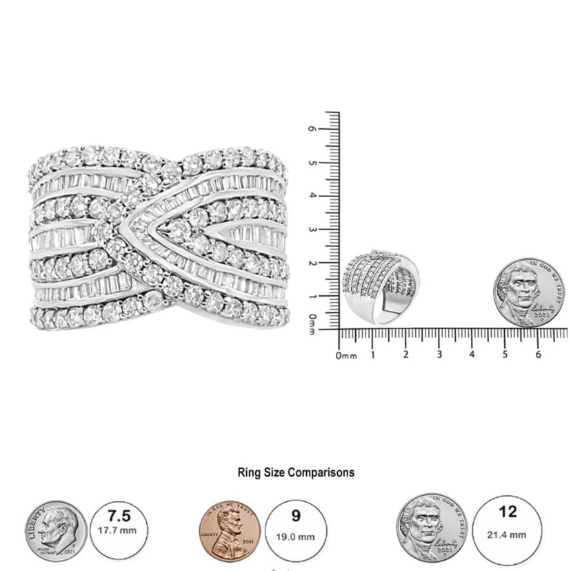 .925 Sterling Silver 2 3/8 Cttw Diamond Multi Row Overlay Band Ring