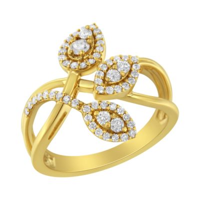 Haus of Brilliance 10K Yellow Gold 1/2 Cttw Diamond Layered Crossover Triple Leaf Bypass Ring