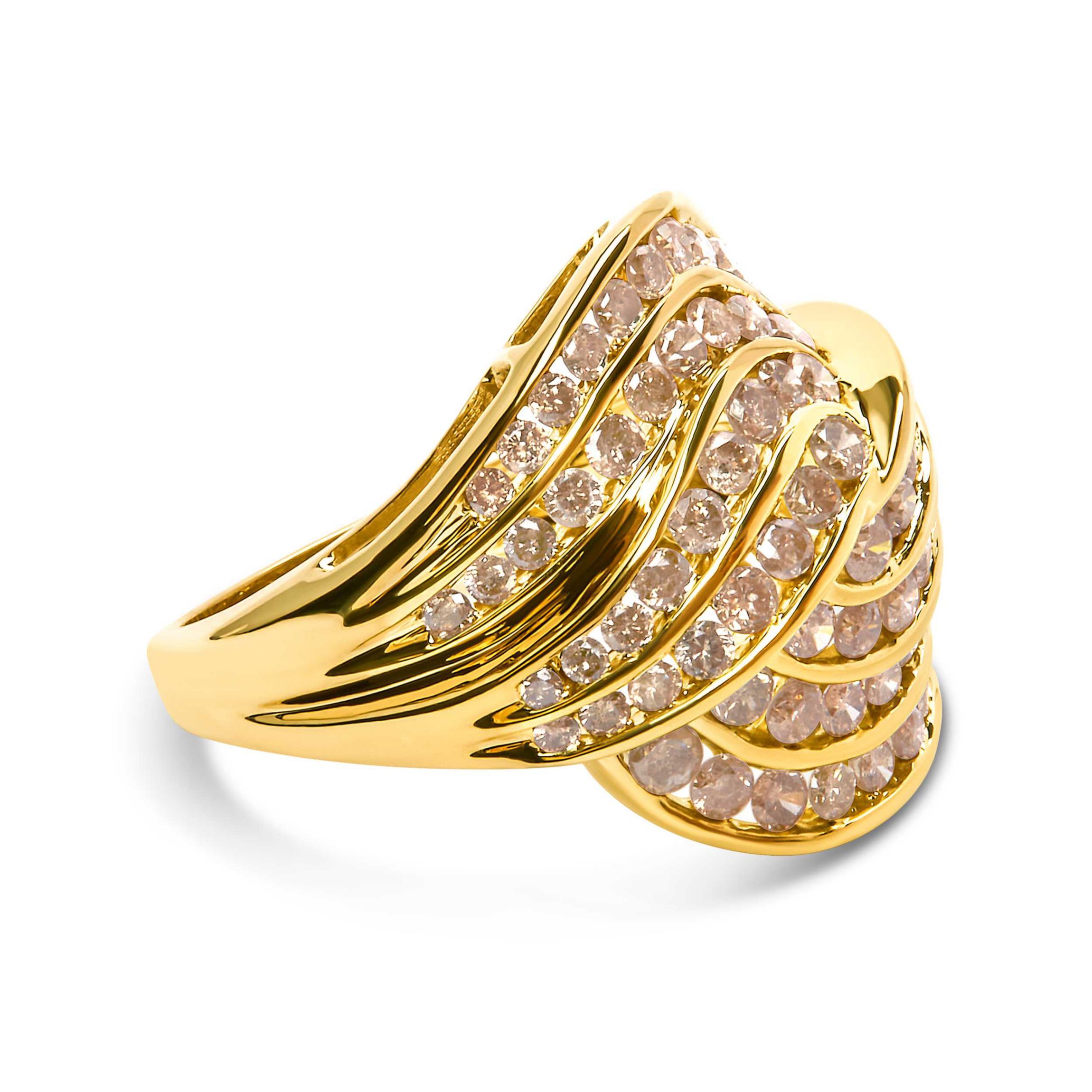 10K Yellow Gold 2.0 Cttw Channel Set Diamond Cocktail Swirl Band Ring