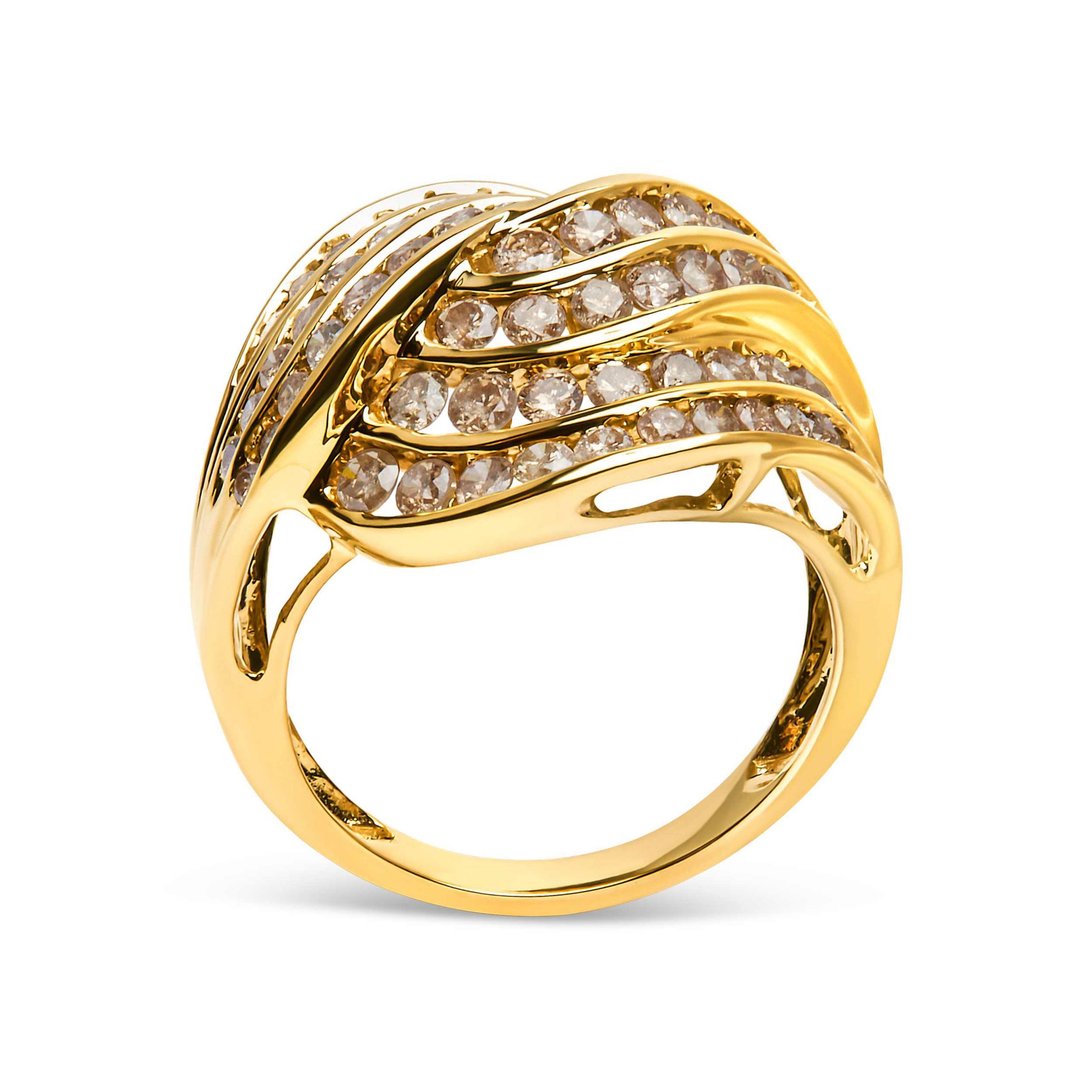 10K Yellow Gold 2.0 Cttw Channel Set Diamond Cocktail Swirl Band Ring