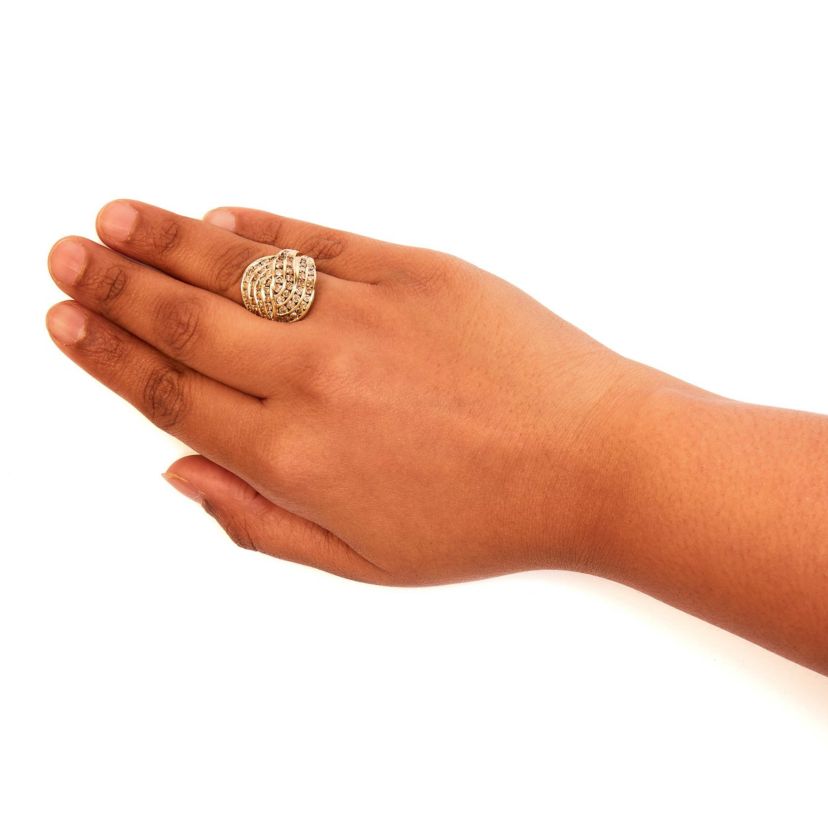 10K Yellow Gold 2.0 Cttw Channel Set Diamond Cocktail Swirl Band Ring
