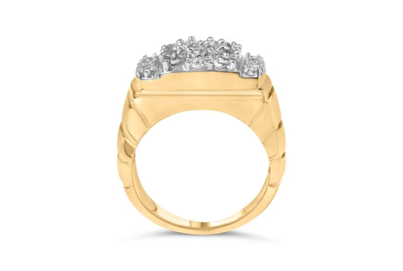 14K Yellow Gold Plated Silver 3/8 Cttw Diamond Mens Cluster Cocktail Ring