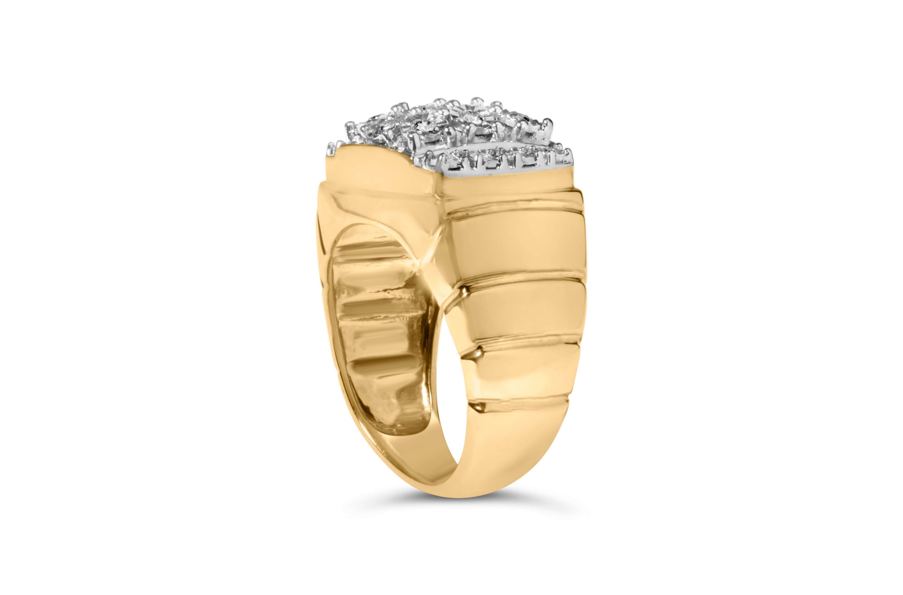 14K Yellow Gold Plated Silver 3/8 Cttw Diamond Mens Cluster Cocktail Ring