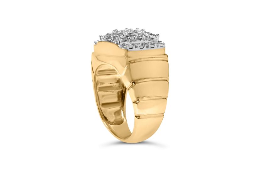 14K Yellow Gold Plated Silver 3/8 Cttw Diamond Mens Cluster Cocktail Ring