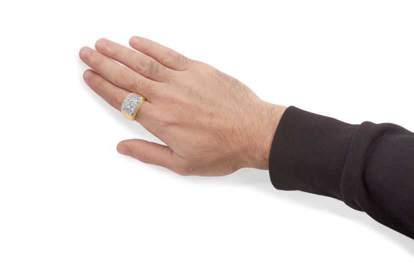 14K Yellow Gold Plated Silver 3/8 Cttw Diamond Mens Cluster Cocktail Ring