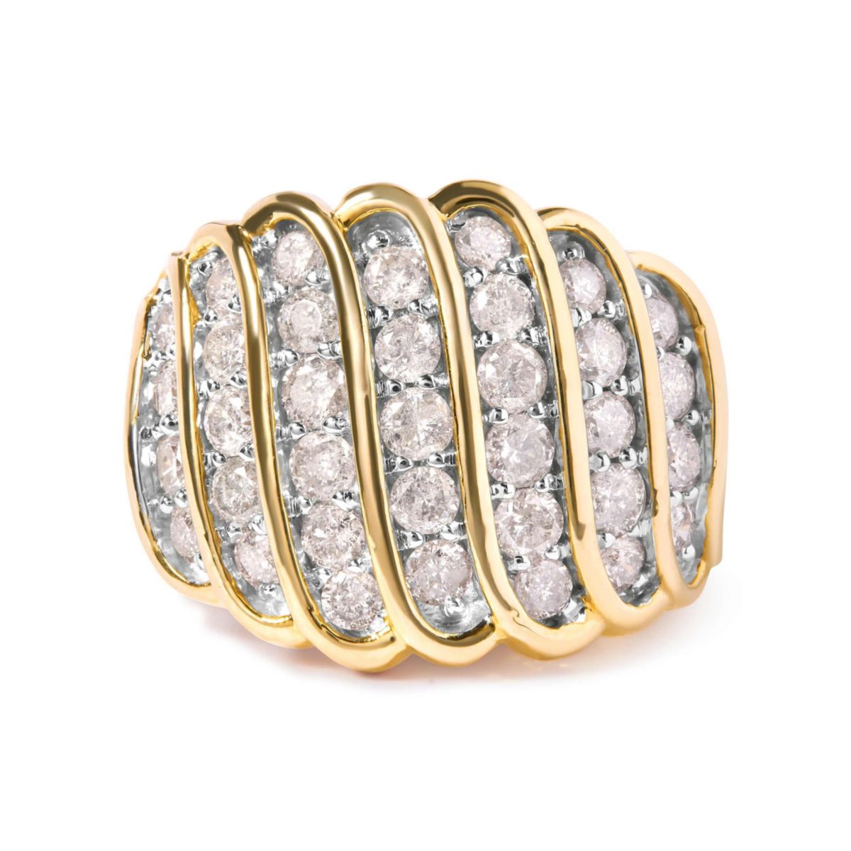 14K Yellow Gold Plated .925 Sterling Silver 2.00 Cttw Diamond Multi Row Band Ring
