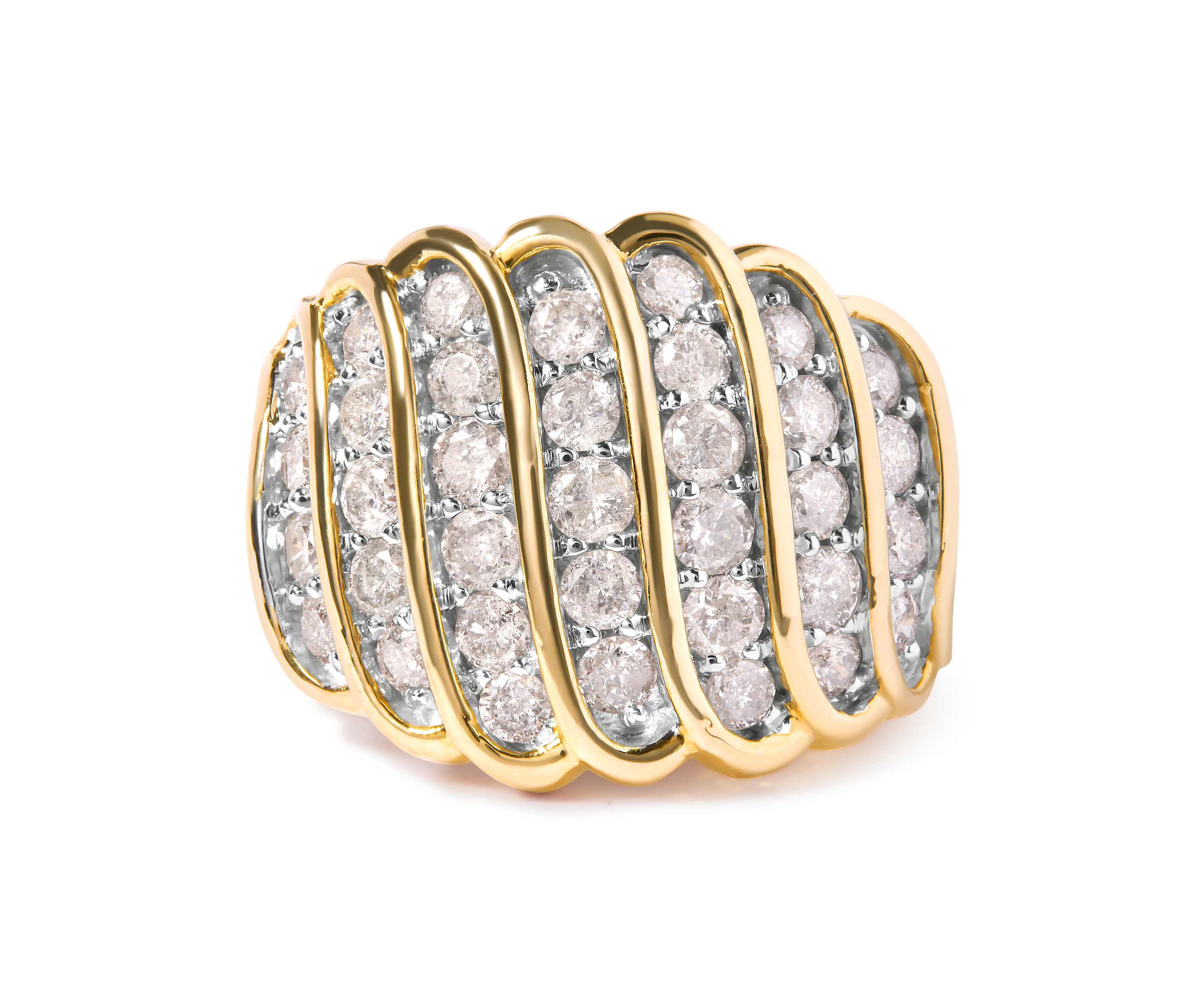 14K Yellow Gold Plated .925 Sterling Silver 2.00 Cttw Diamond Multi Row Band Ring