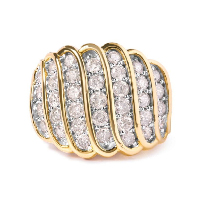 14K Yellow Gold Plated .925 Sterling Silver 2.00 Cttw Diamond Multi Row Band Ring