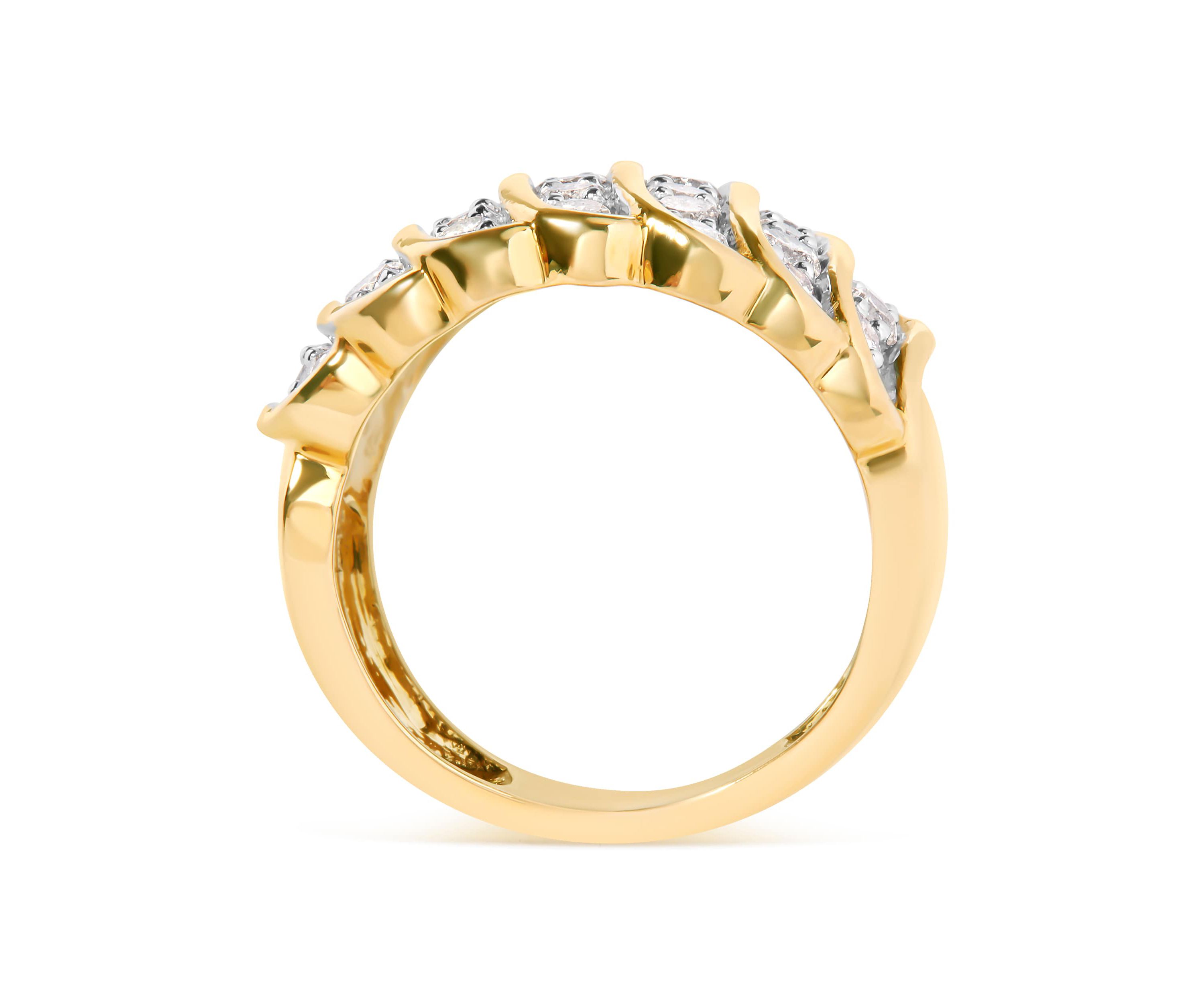 14K Yellow Gold Plated .925 Sterling Silver 2.00 Cttw Diamond Multi Row Band Ring