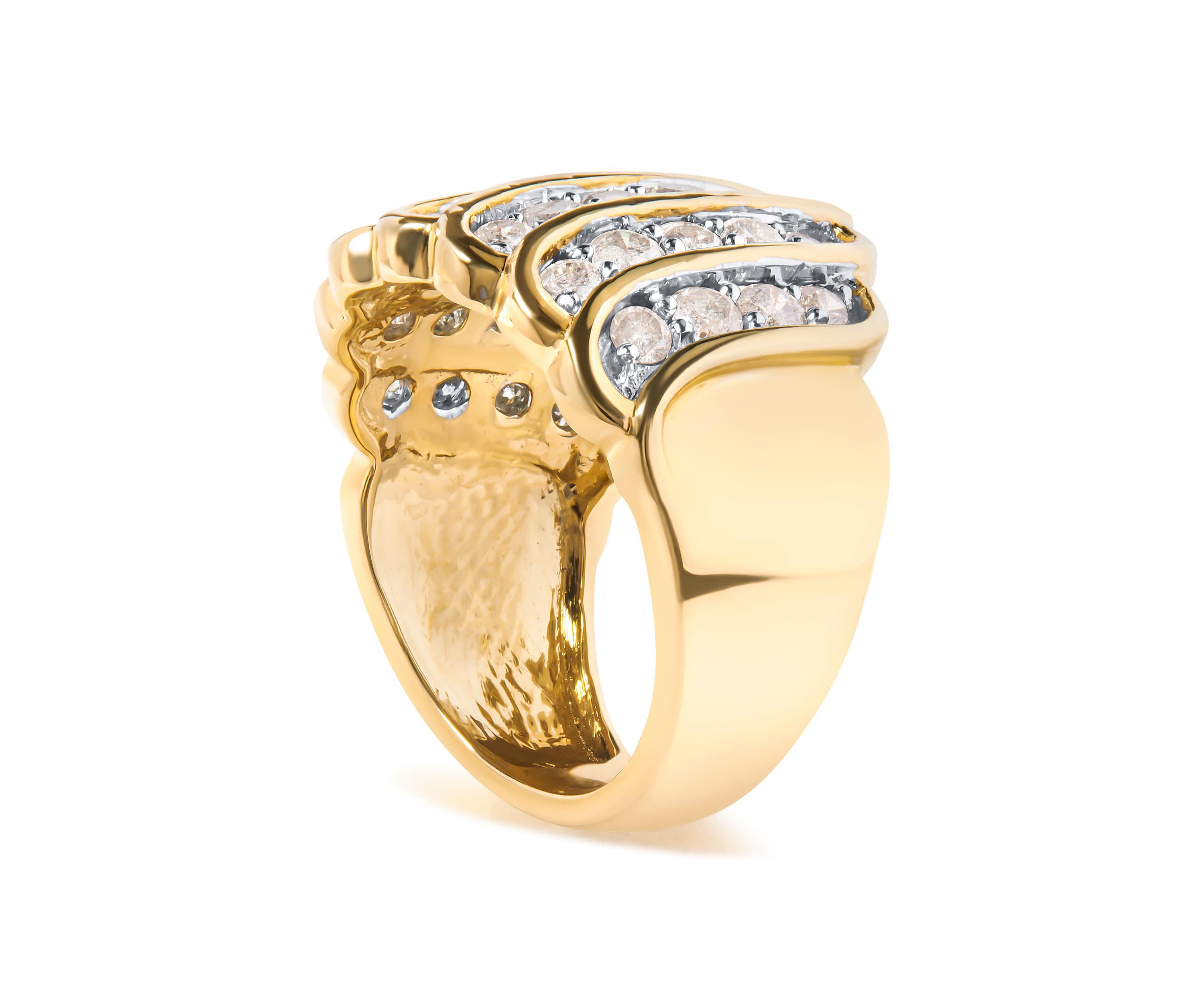 14K Yellow Gold Plated .925 Sterling Silver 2.00 Cttw Diamond Multi Row Band Ring