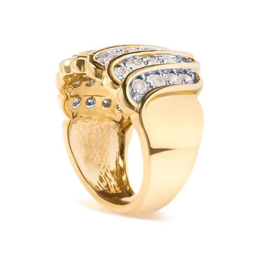 14K Yellow Gold Plated .925 Sterling Silver 2.00 Cttw Diamond Multi Row Band Ring