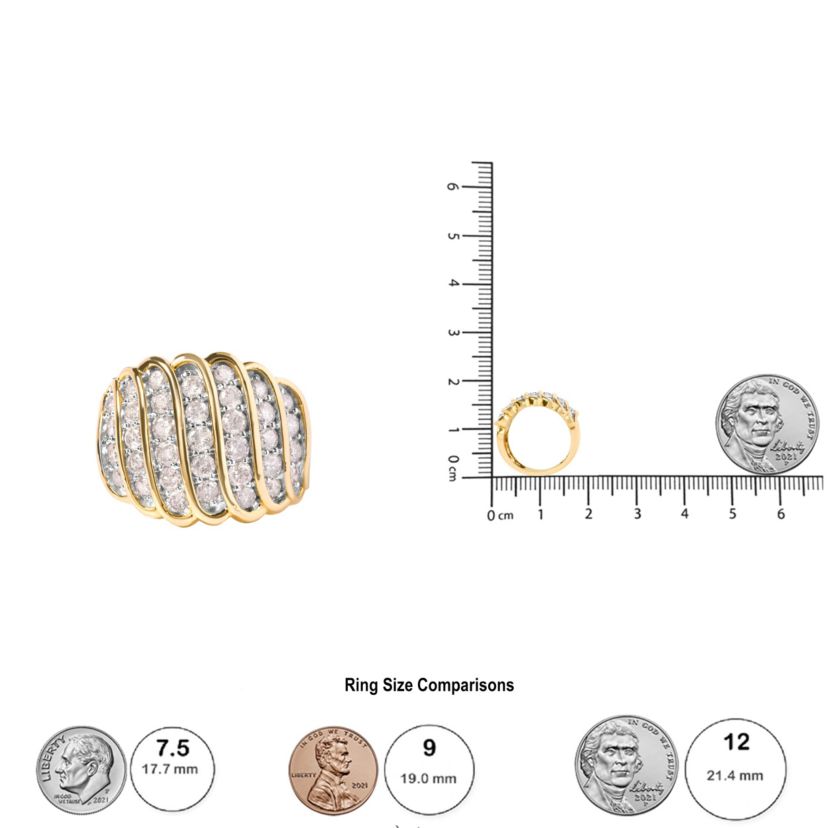 14K Yellow Gold Plated .925 Sterling Silver 2.00 Cttw Diamond Multi Row Band Ring