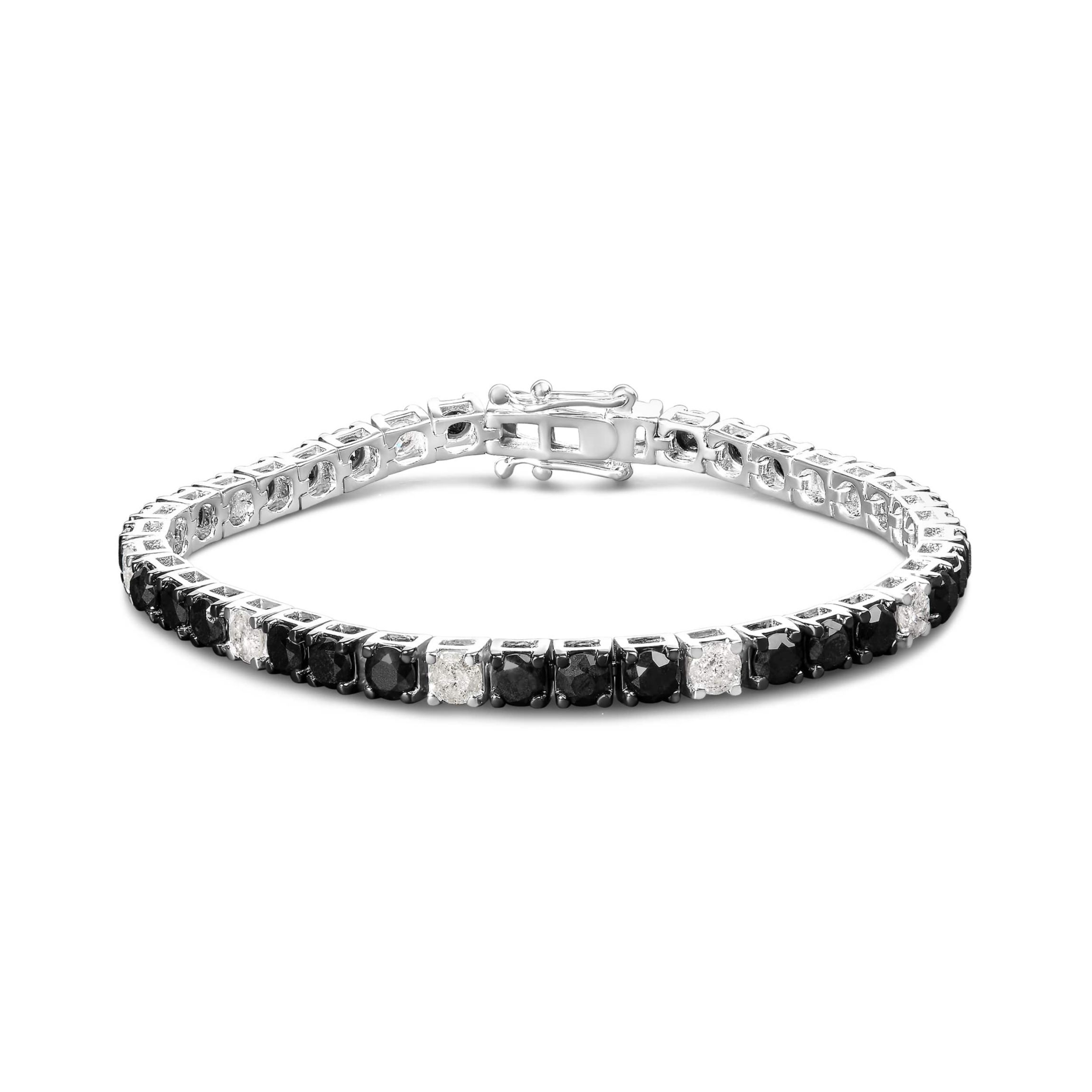 Sterling Silver 10.0Cttw Black and White Diamond Tennis Bracelet