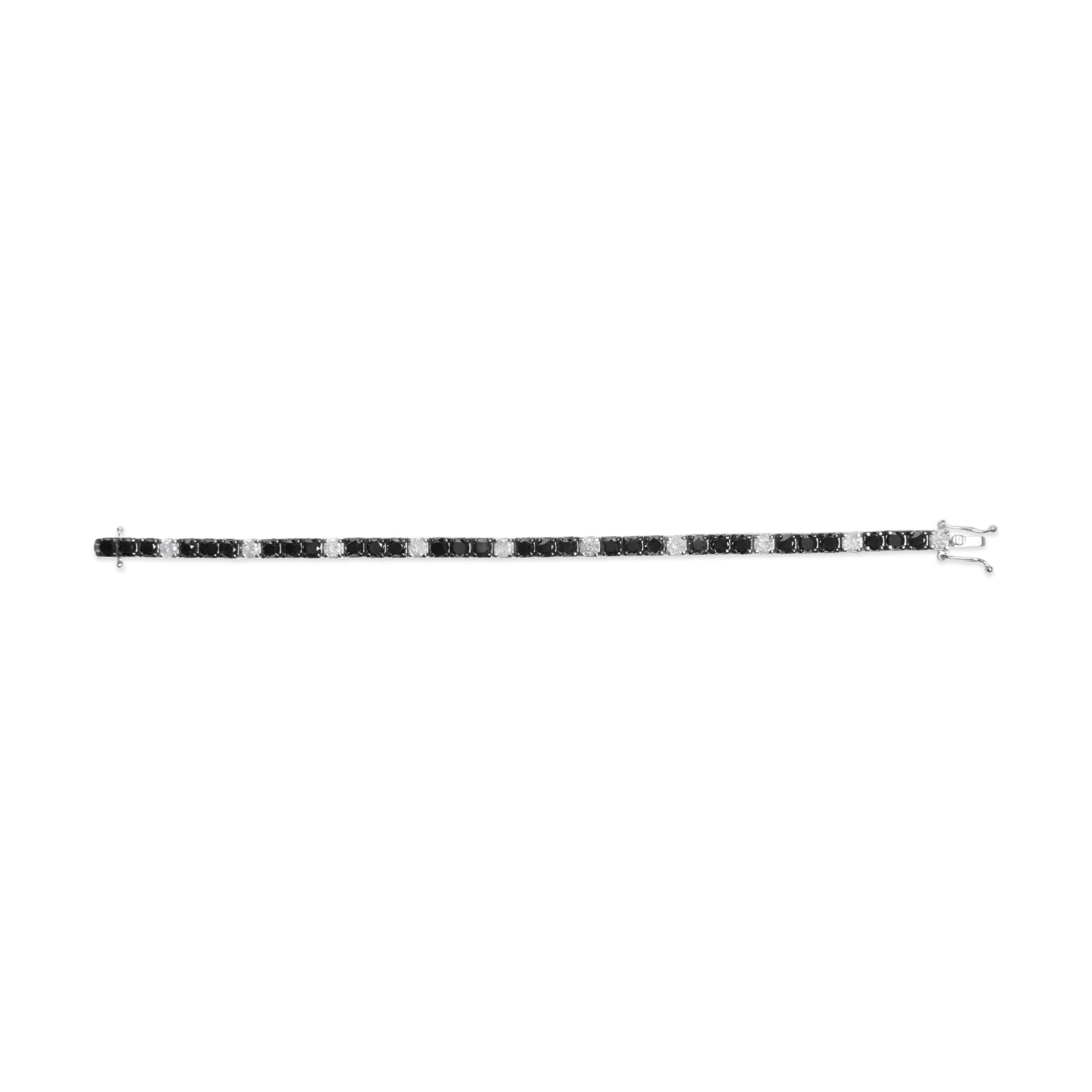 Sterling Silver 10.0Cttw Black and White Diamond Tennis Bracelet