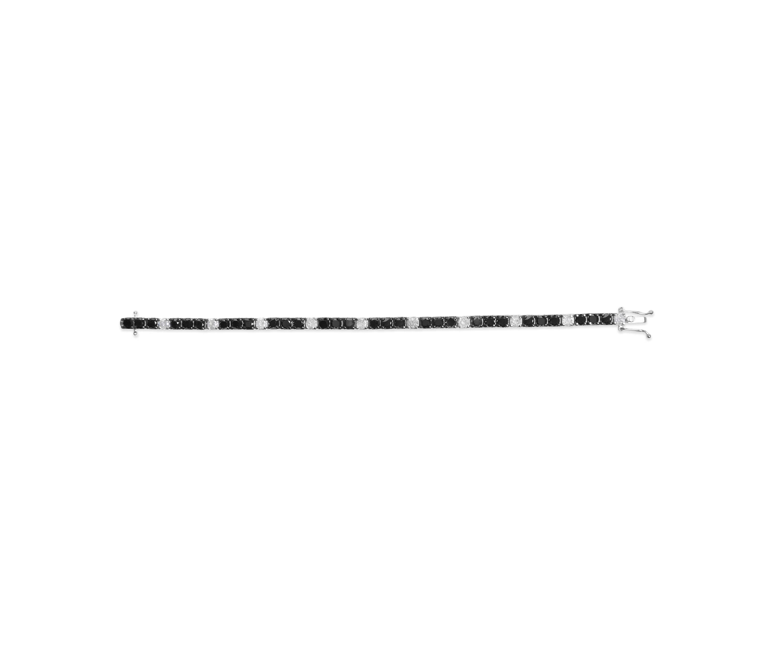 .925 Sterling Silver 8.0 Cttw Black and White Diamond Tennis Bracelet