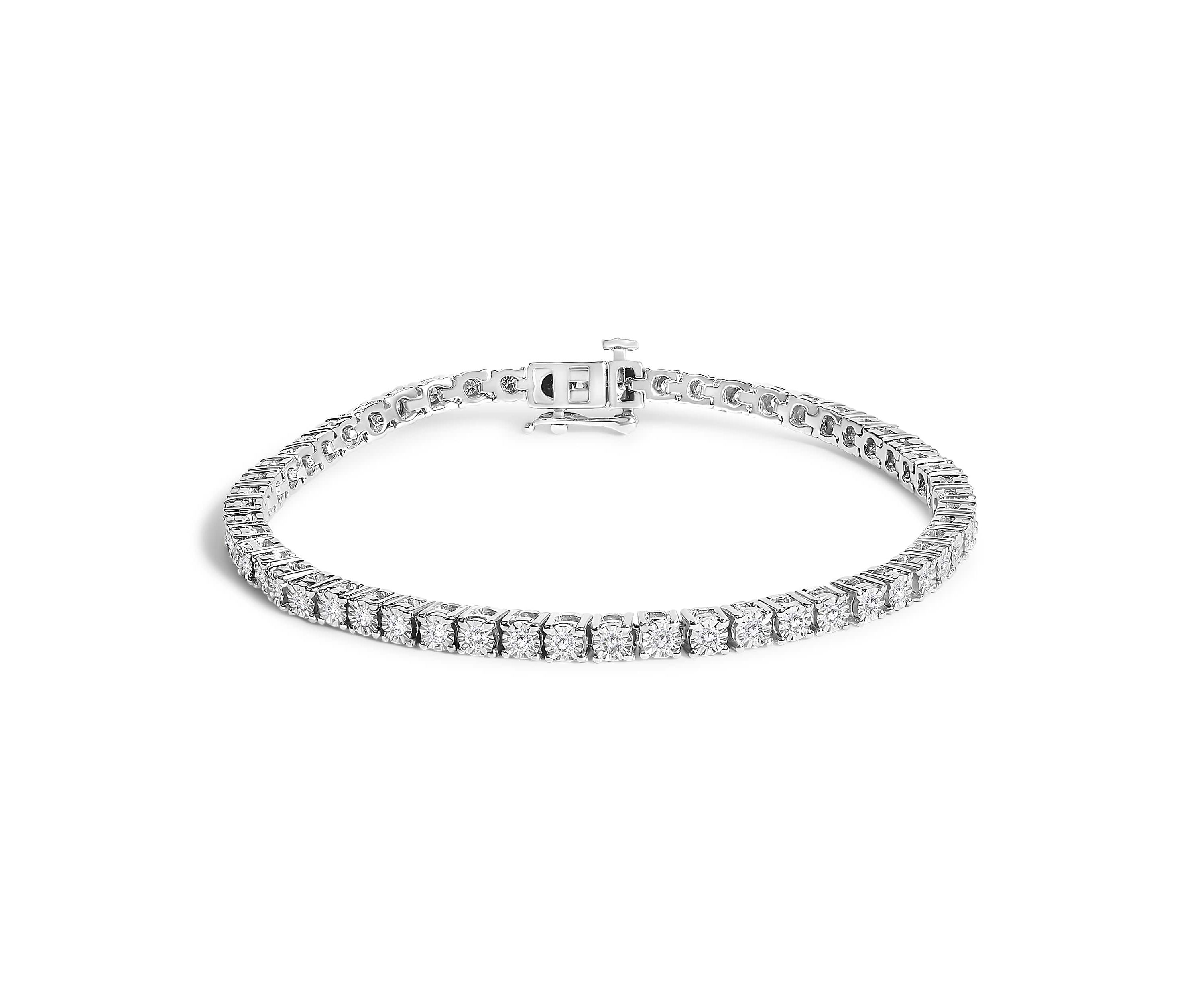 Lab Created Silver 1.0 Cttw Lab Grown Diamond Illusion-Set Miracle Plate Tennis Bracelet