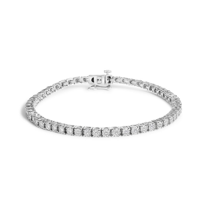 Lab Created Silver 1.0 Cttw Lab Grown Diamond Illusion-Set Miracle Plate Tennis Bracelet