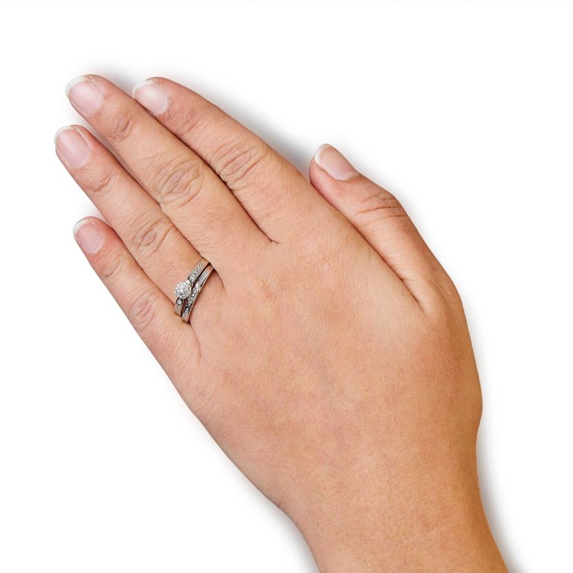 .925 Sterling Silver Diamond Accent Frame Twist Shank Bridal Set Ring and Band