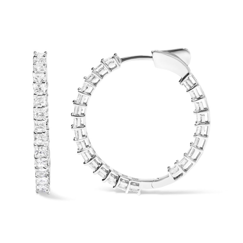14K White Gold 3.0 Cttw Princess Cut Diamond Inside Out Hoop Earrings - 28 MM
