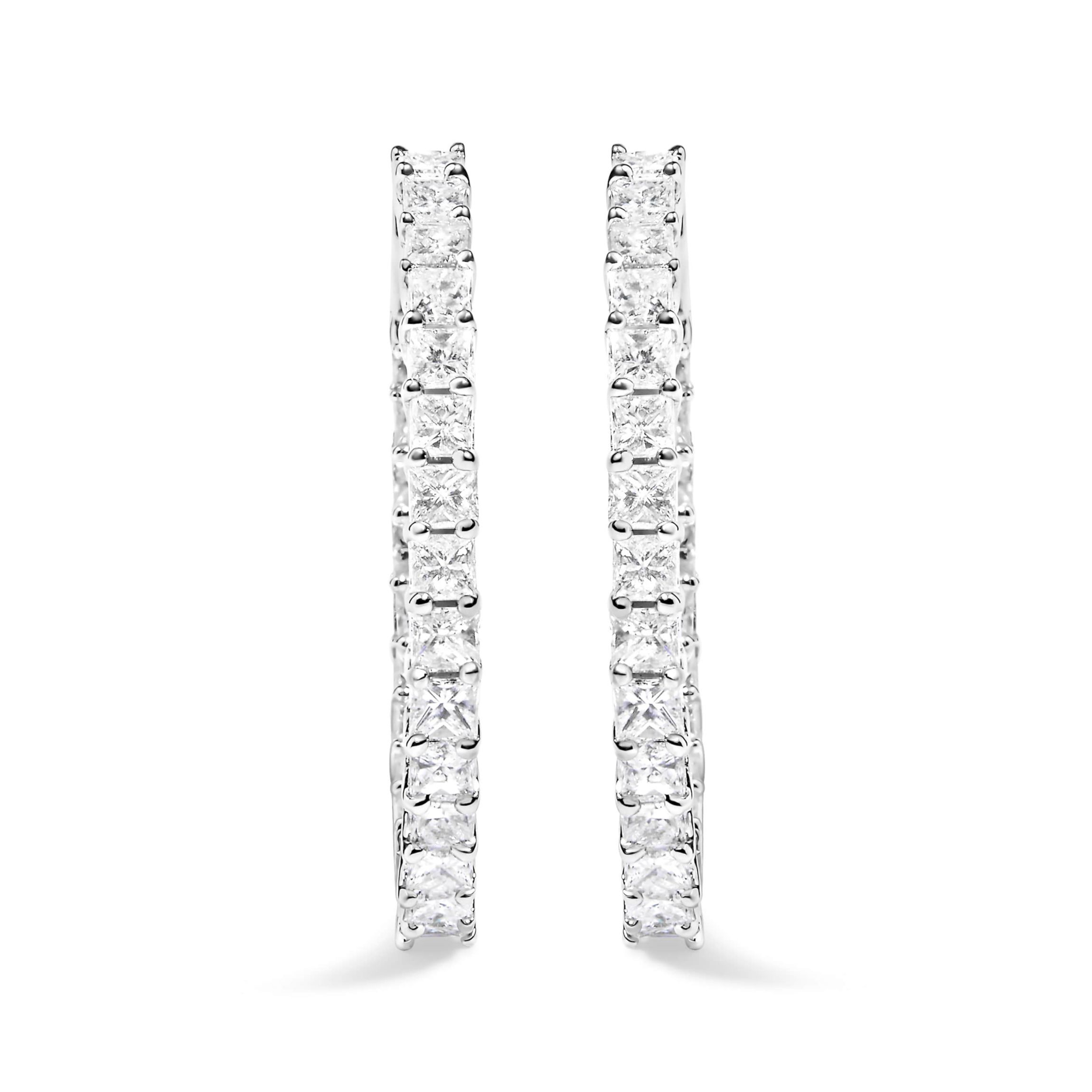 14K White Gold 3.0 Cttw Princess Cut Diamond Inside Out Hoop Earrings - 28 MM