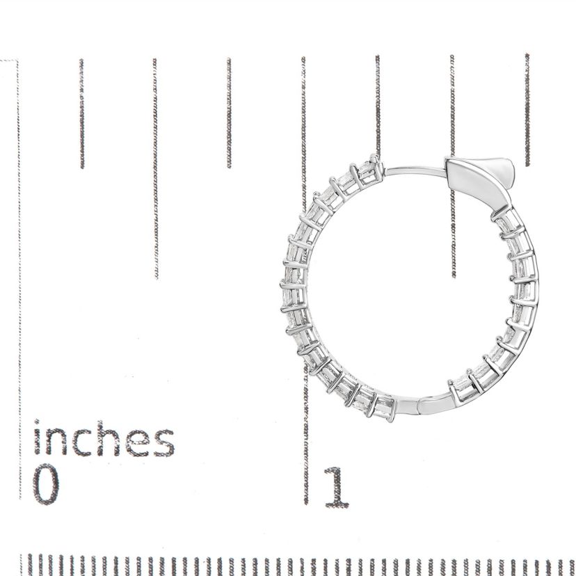 14K White Gold 3.0 Cttw Princess Cut Diamond Inside Out Hoop Earrings - 28 MM