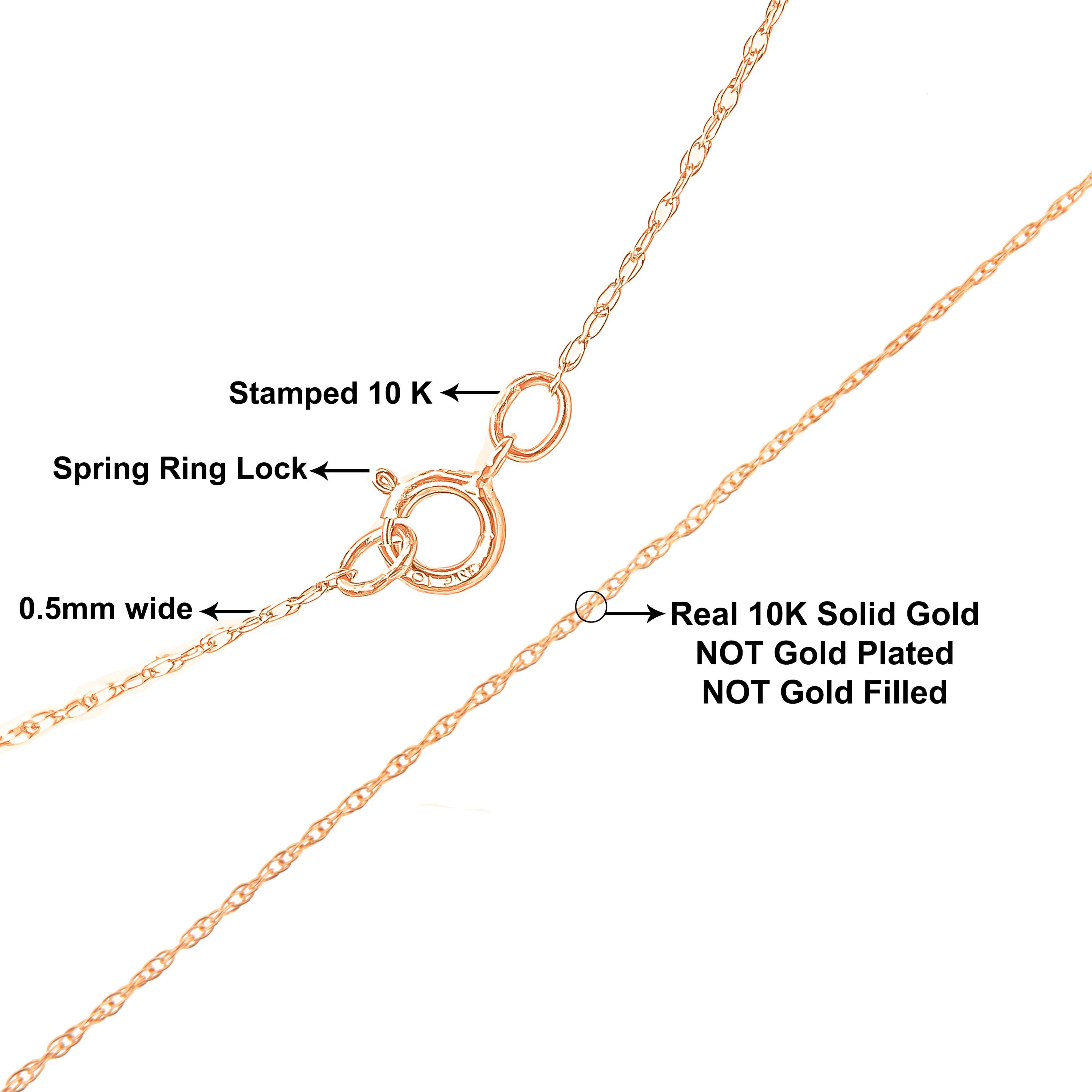 10K Gold 0.5 mm Slender & Dainty Fine Rope Chain Necklace-18" Inches