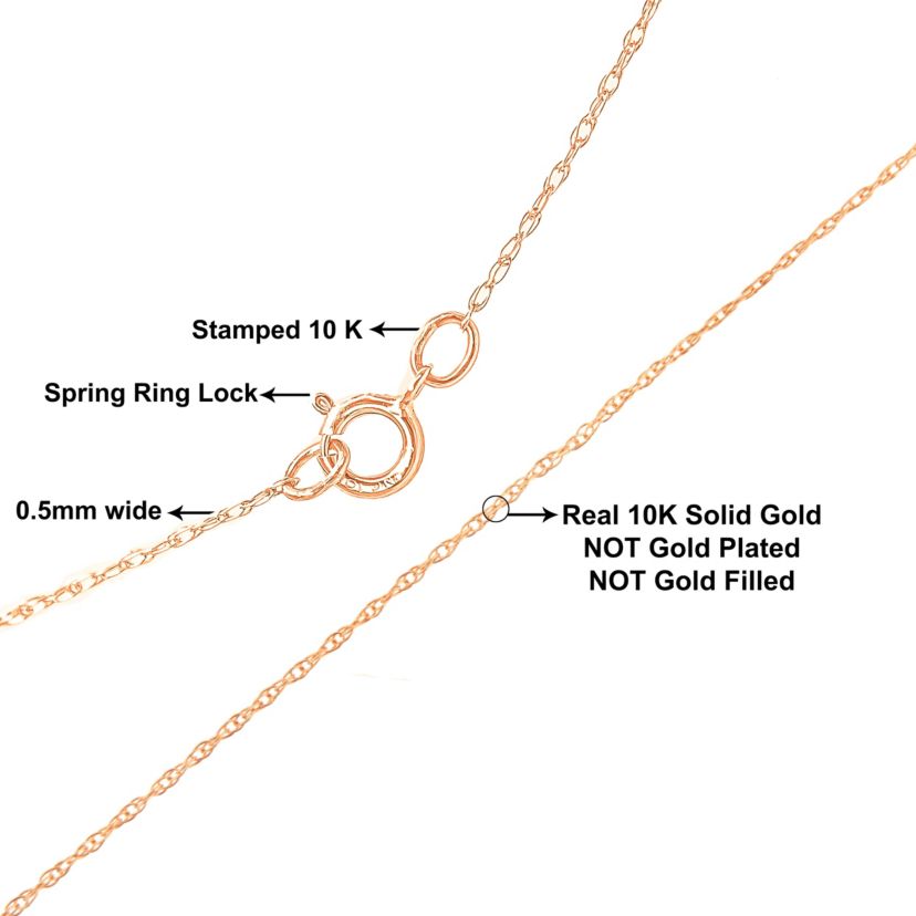 10K Gold 0.5 mm Slender & Dainty Fine Rope Chain Necklace-18" Inches