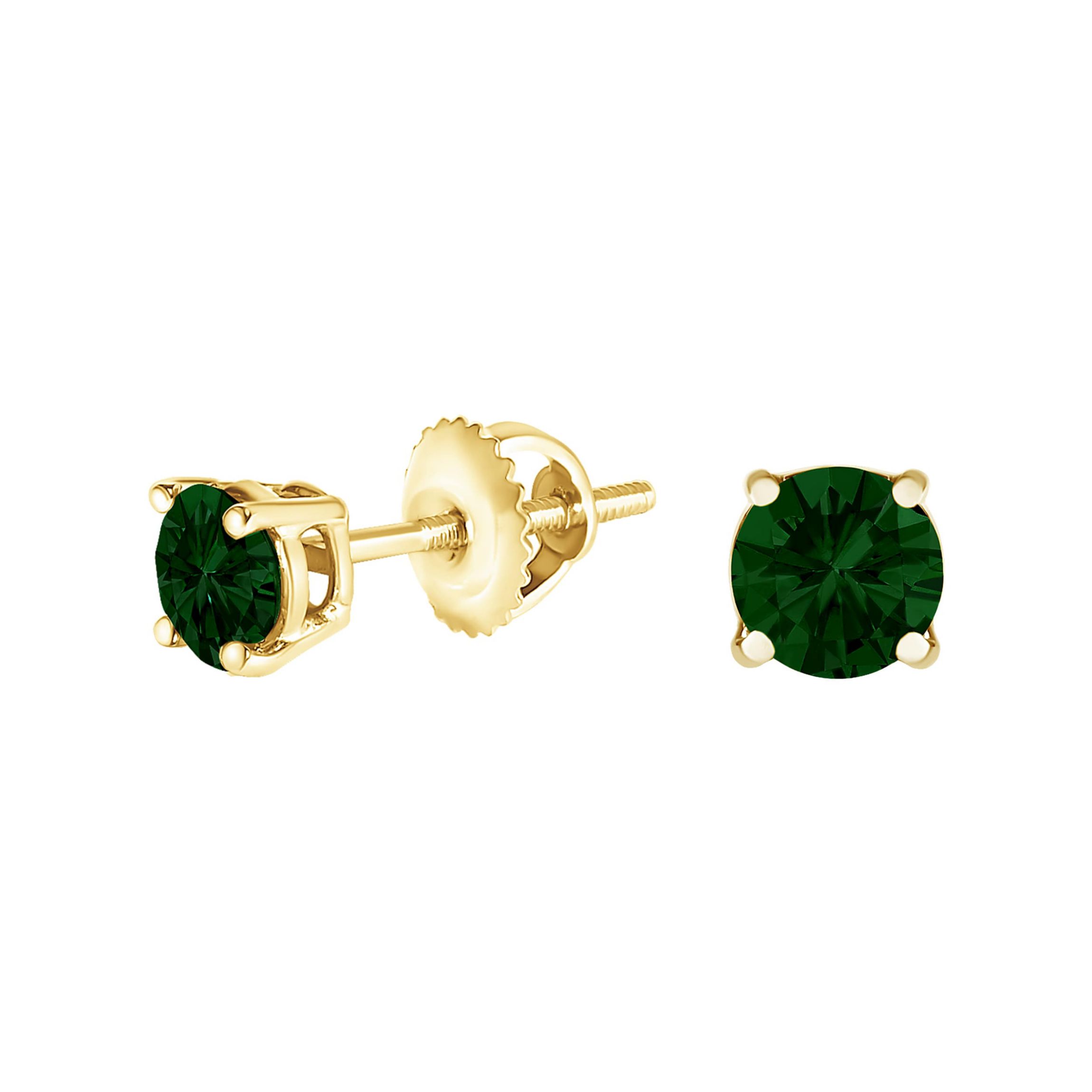 Lab Created 14K Gold 1.0 Cttw Lab Grown Green Diamond Solitaire Stud Earrings