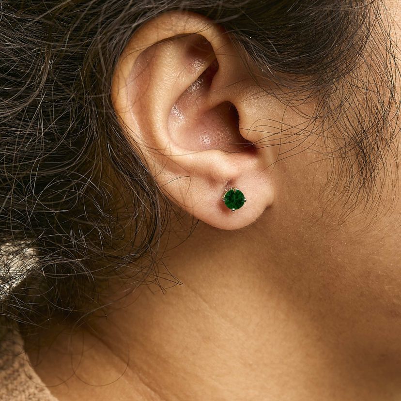 Lab Created 14K Gold 1.0 Cttw Lab Grown Green Diamond Solitaire Stud Earrings