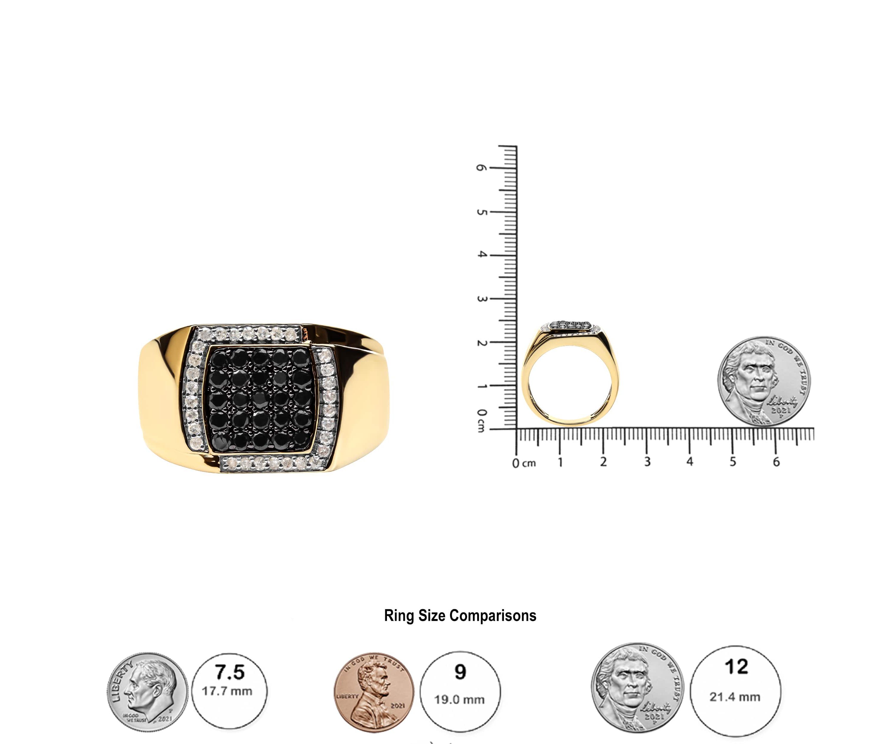 Mens 10K Yellow Gold 1.00 Cttw Cluster Black and White Diamond Statement Ring