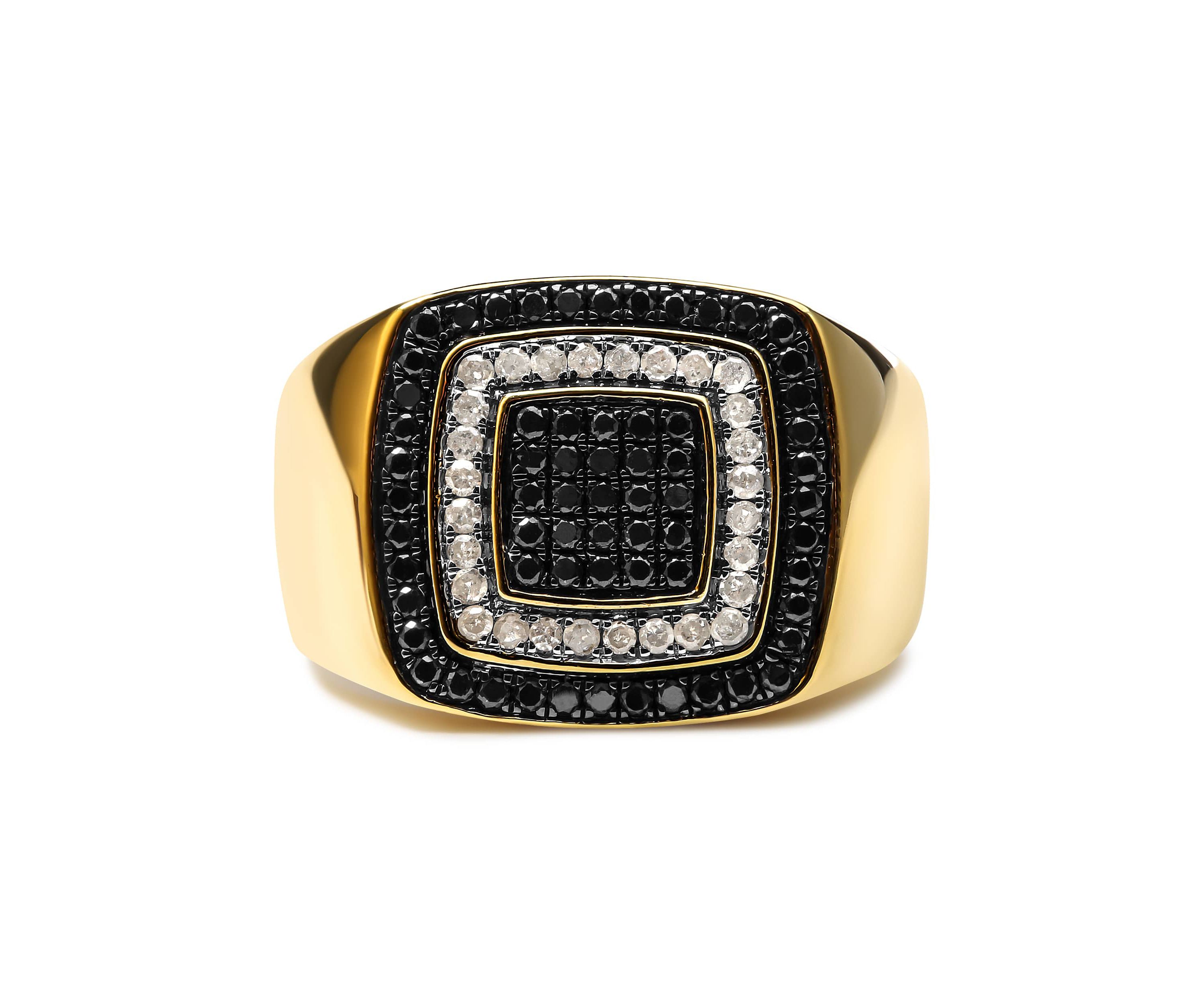 Mens 10K Yellow Gold 3/4 Cttw White and Black Treated Diamond Ring Band