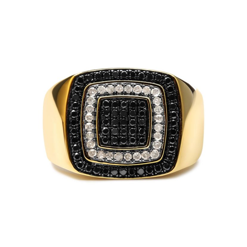 Mens 10K Yellow Gold 3/4 Cttw White and Black Treated Diamond Ring Band