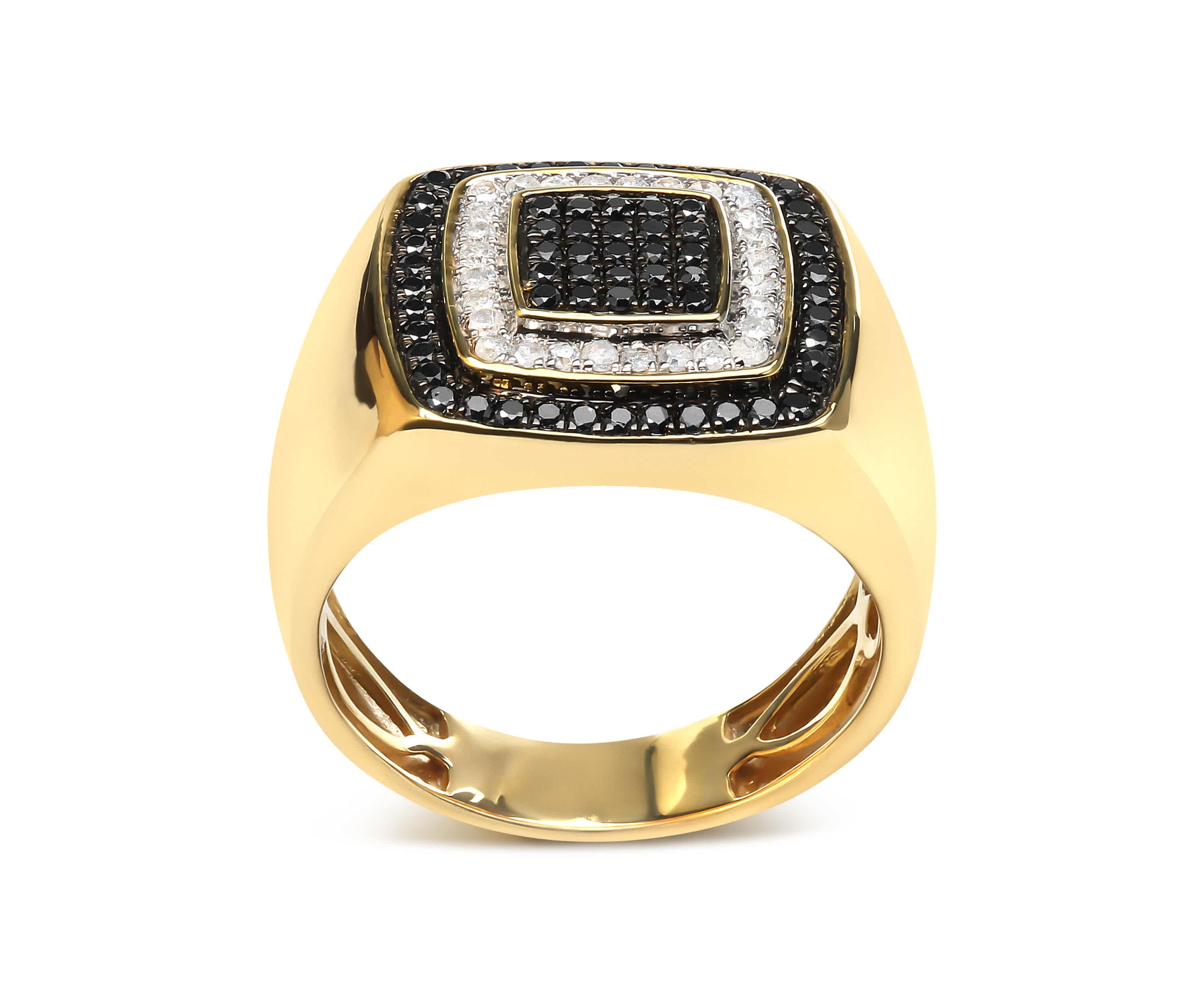 Mens 10K Yellow Gold 3/4 Cttw White and Black Treated Diamond Ring Band