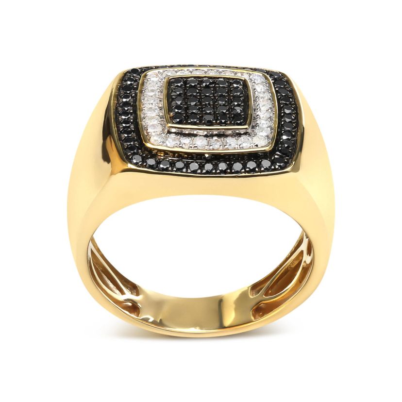 Mens 10K Yellow Gold 3/4 Cttw White and Black Treated Diamond Ring Band