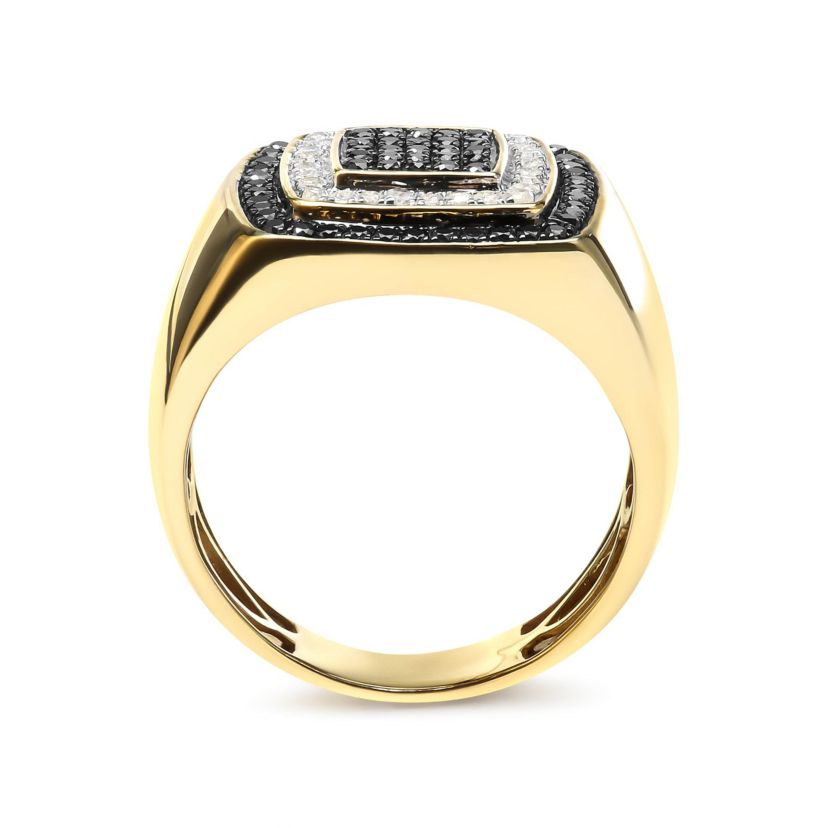 Mens 10K Yellow Gold 3/4 Cttw White and Black Treated Diamond Ring Band