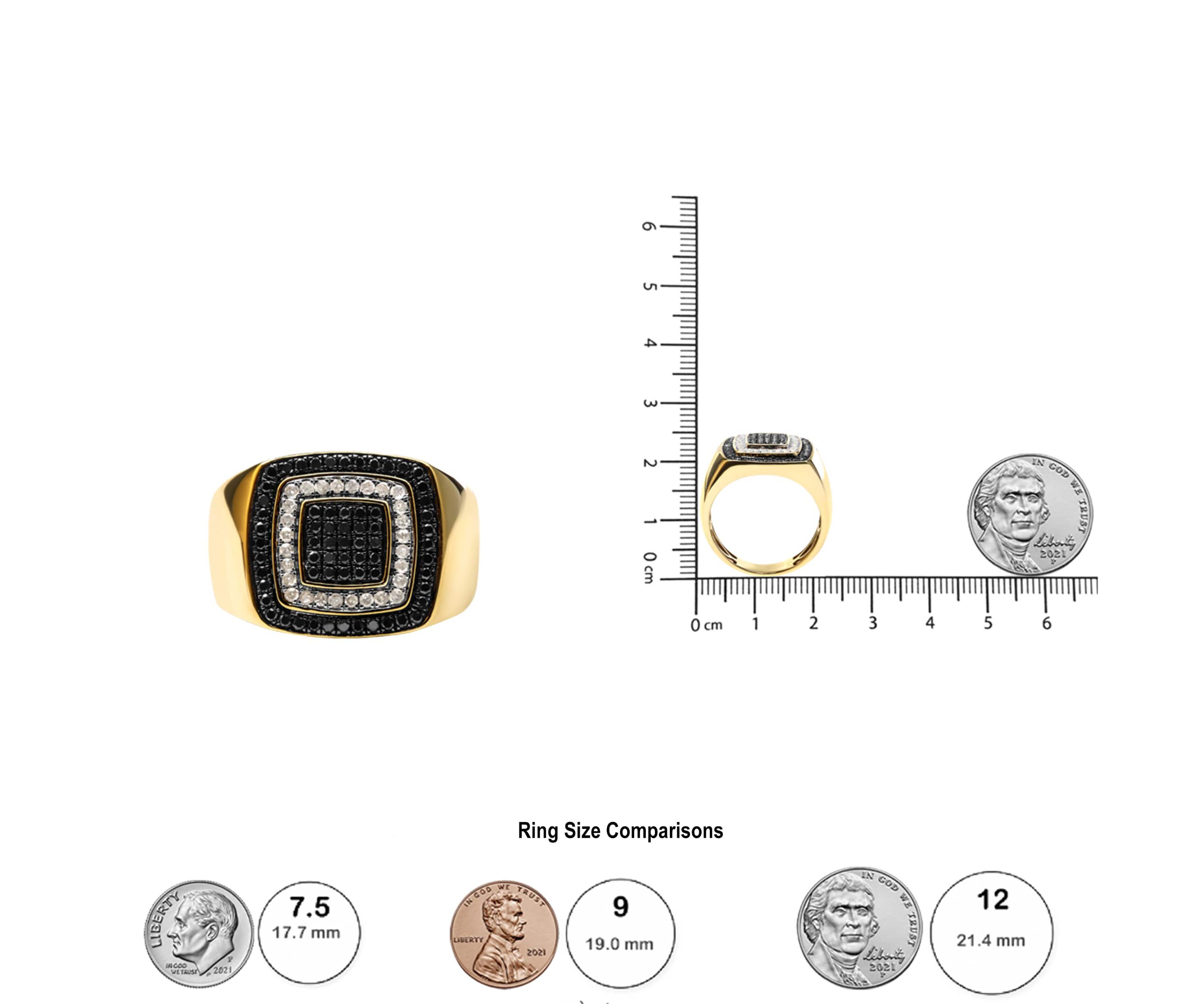 Mens 10K Yellow Gold 3/4 Cttw White and Black Treated Diamond Ring Band