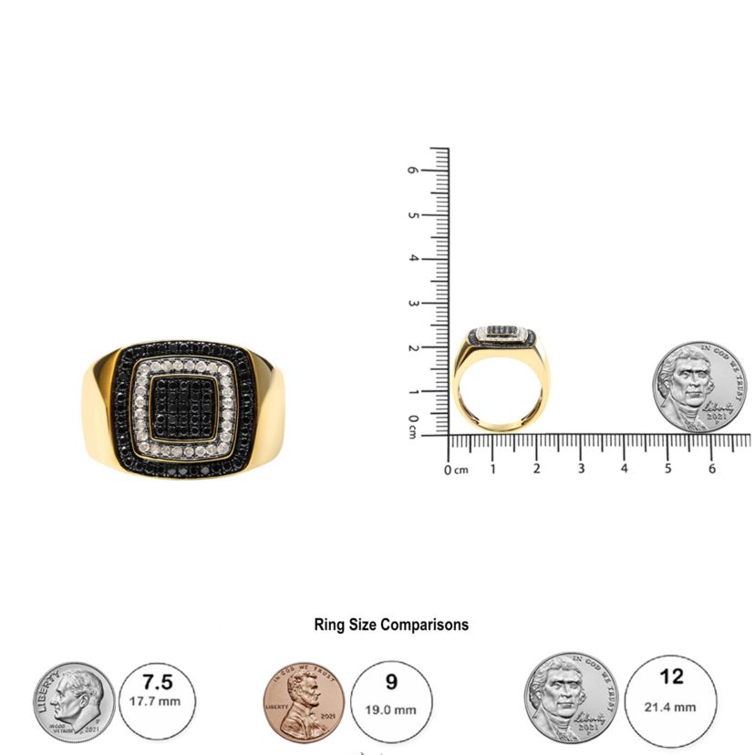 Mens 10K Yellow Gold 3/4 Cttw White and Black Treated Diamond Ring Band