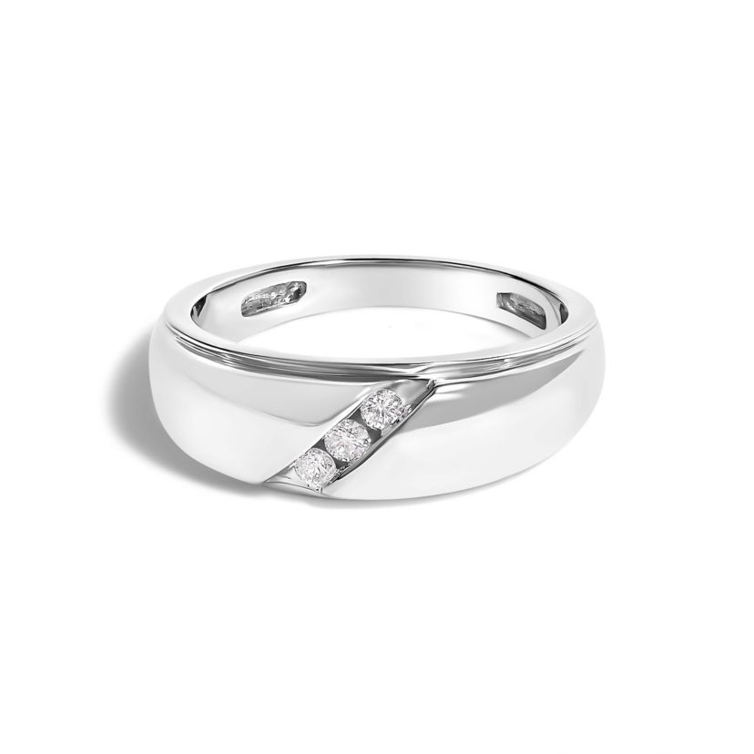 Mens .925 Sterling Silver 1/6 Cttw 3 Stone Diamond Band Ring