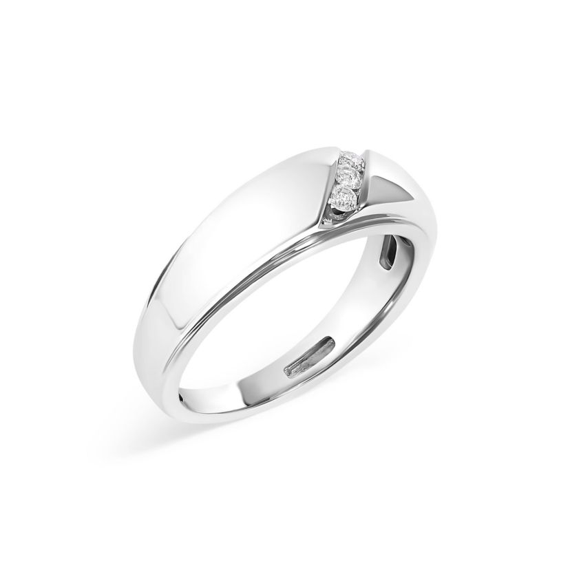 Mens .925 Sterling Silver 1/6 Cttw 3 Stone Diamond Band Ring